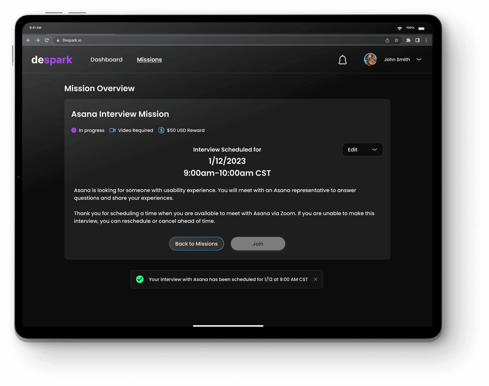 Despark mission details