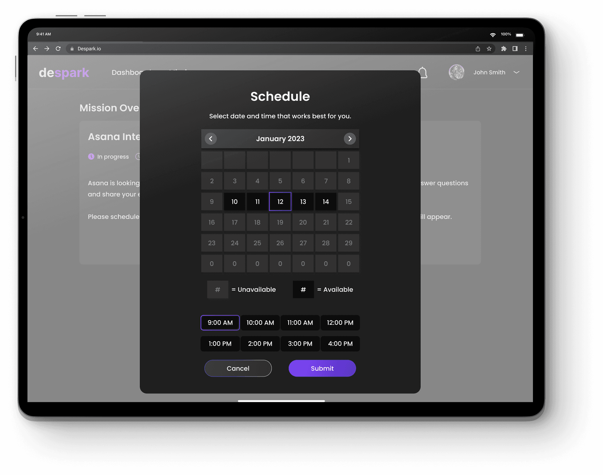 Despark schedule confirmation