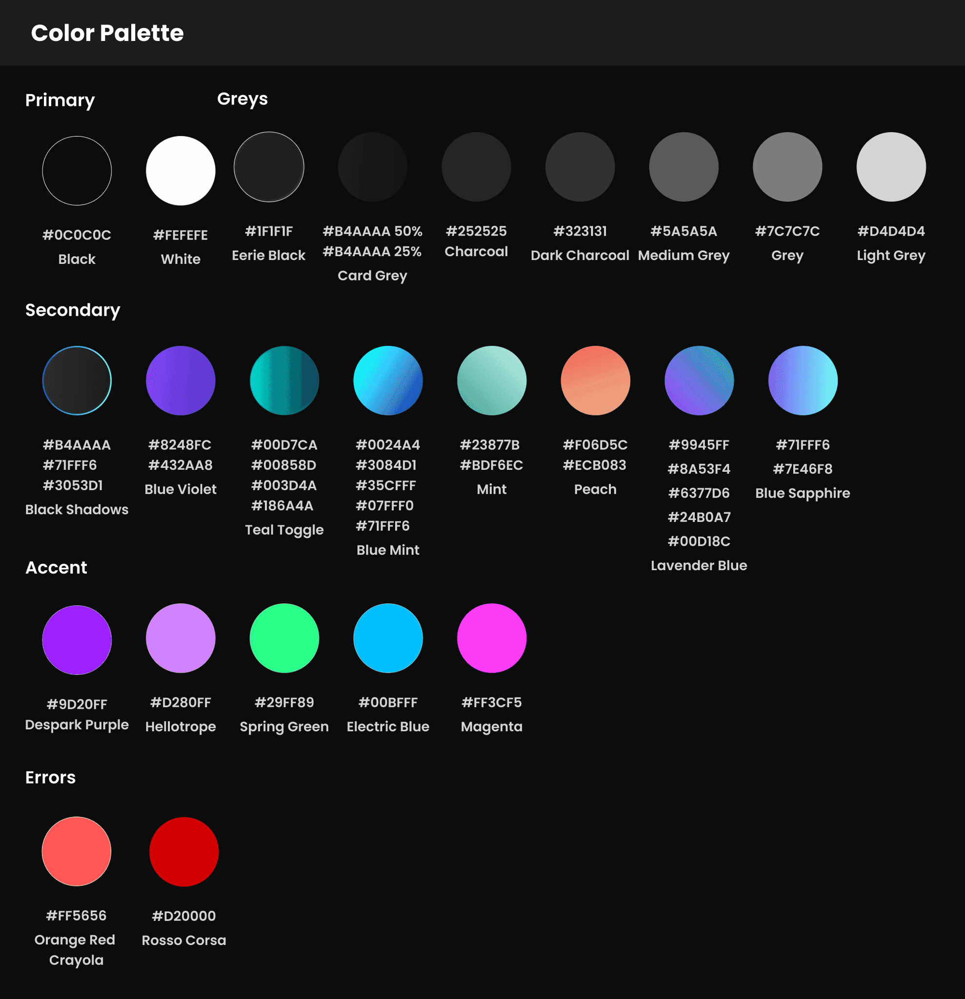 Despark style guide and color system