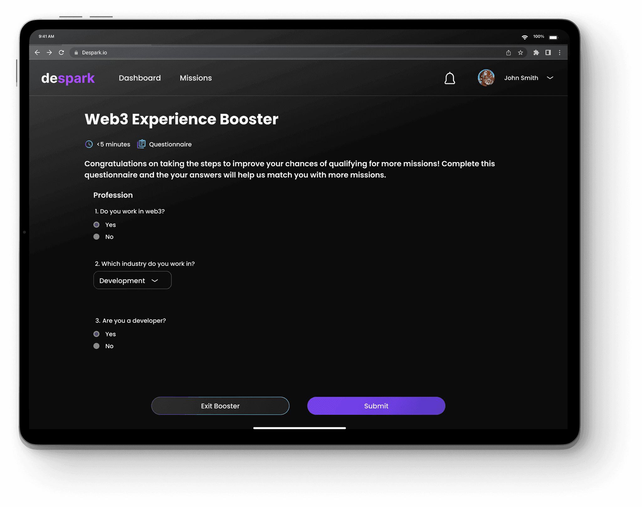 Despark Web3 booster completion