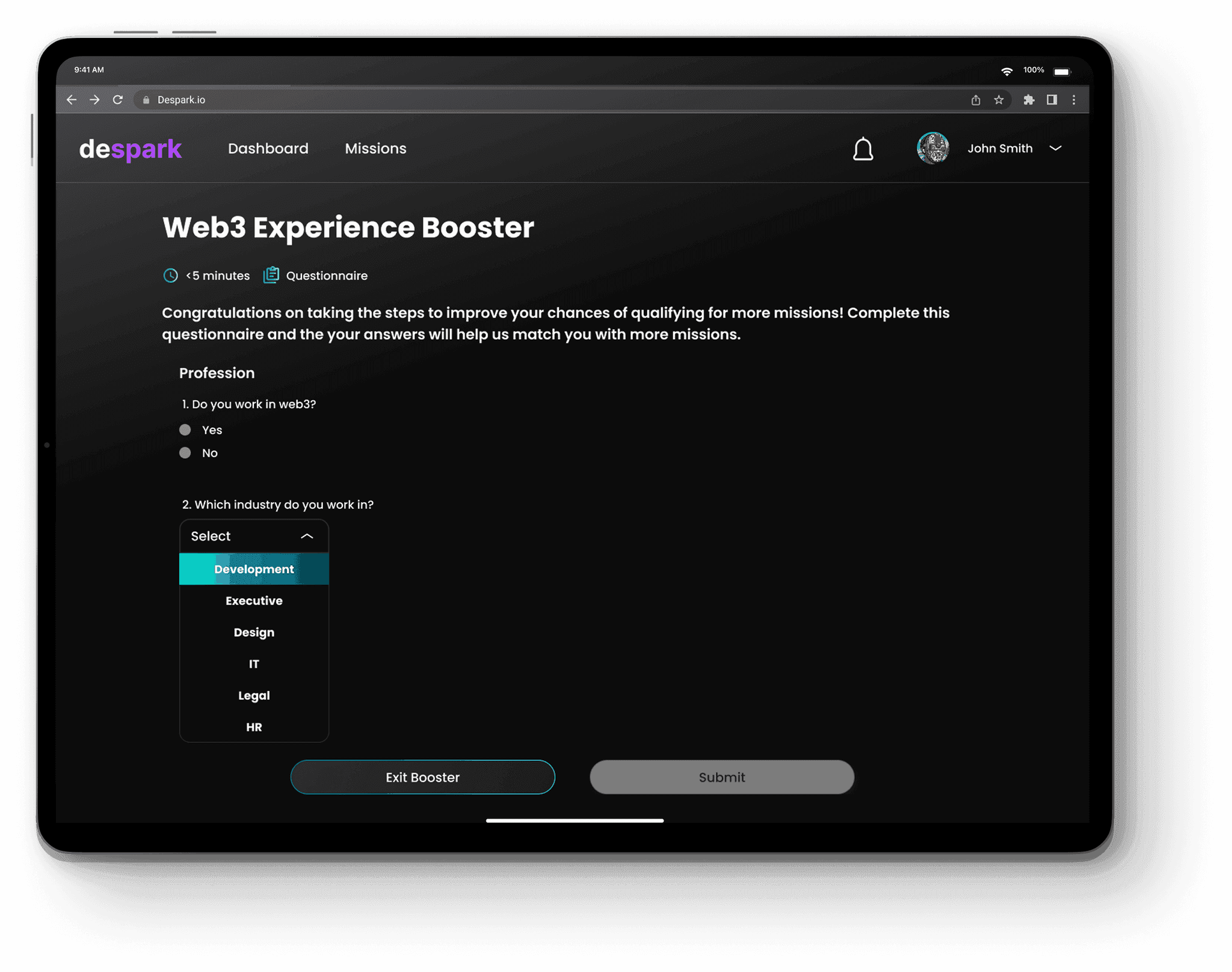 Despark Web3 booster questions
