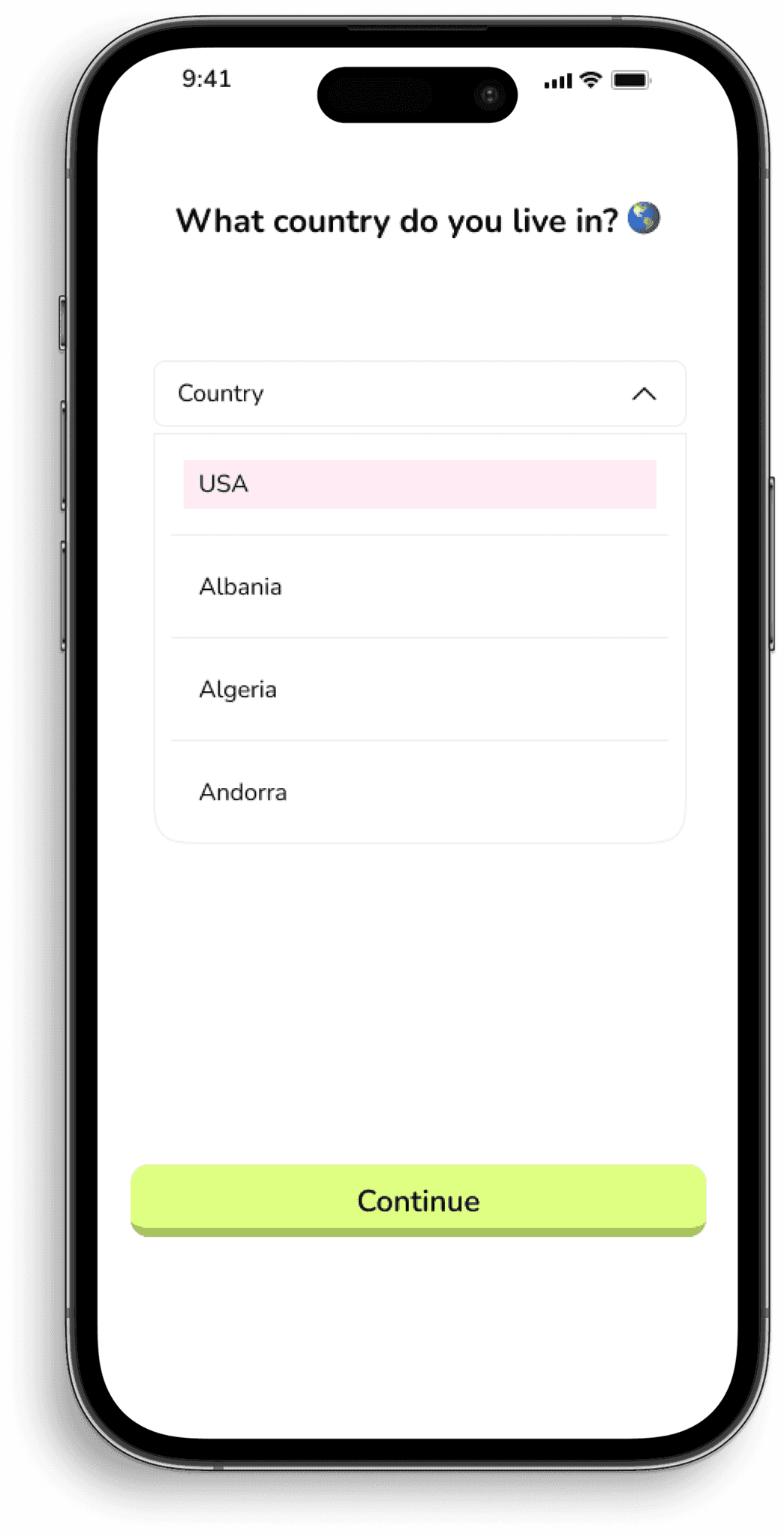 Country selection in Neurocycle onboarding