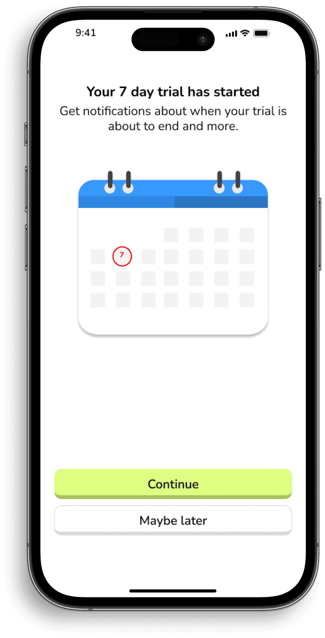 Trial reminder calendar in Neurocycle