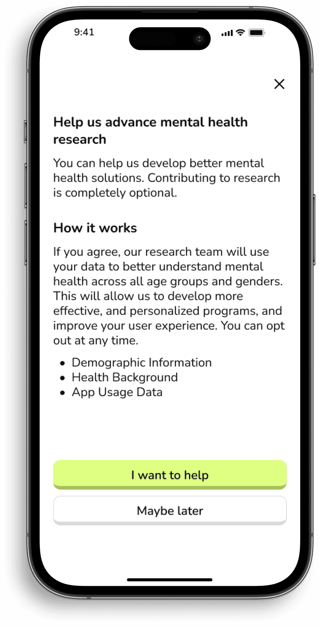 Optional mental health research consent