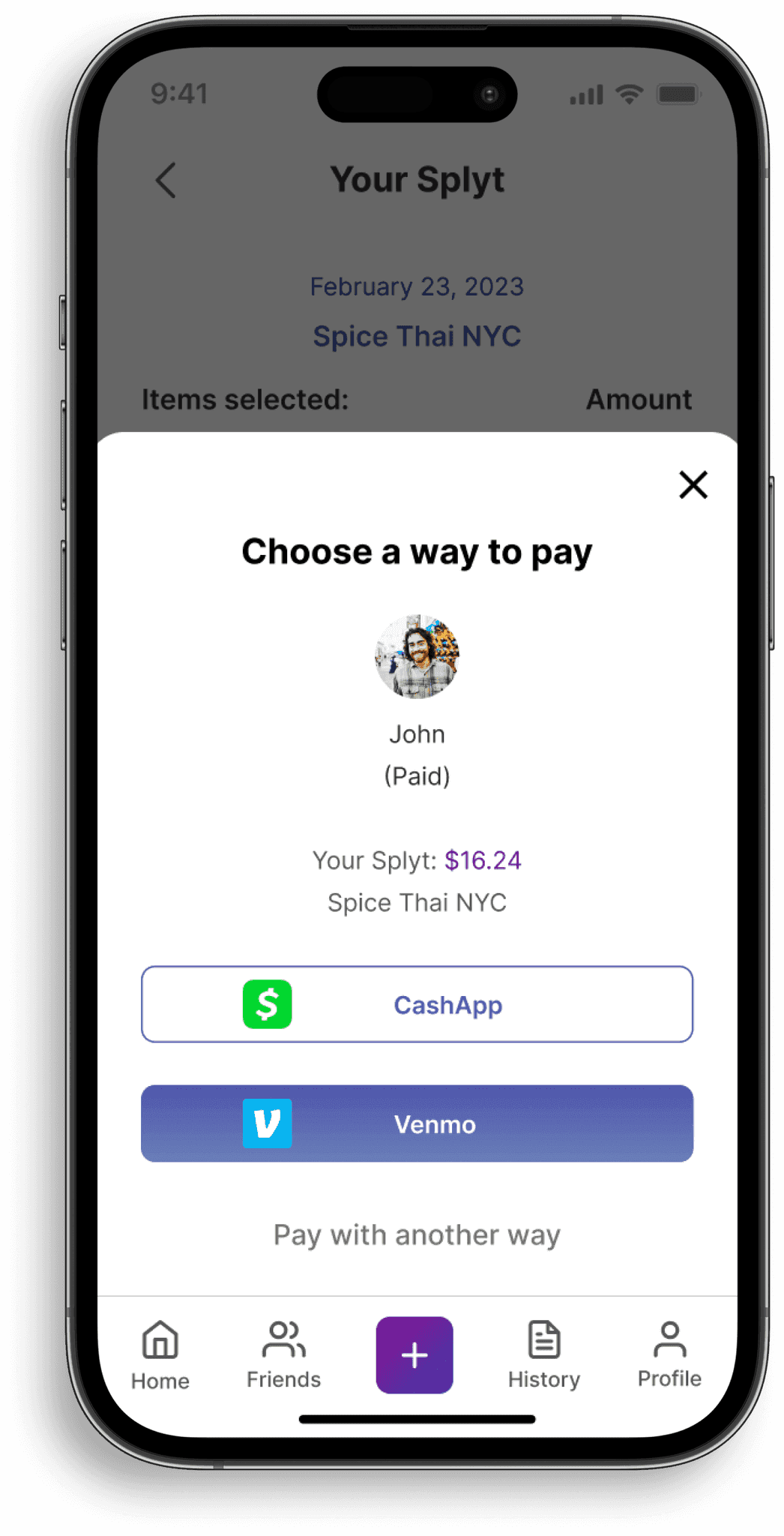 Splyt choose a way to pay