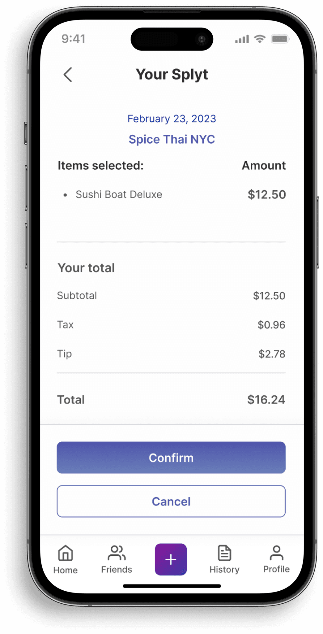 Splyt itemized your total