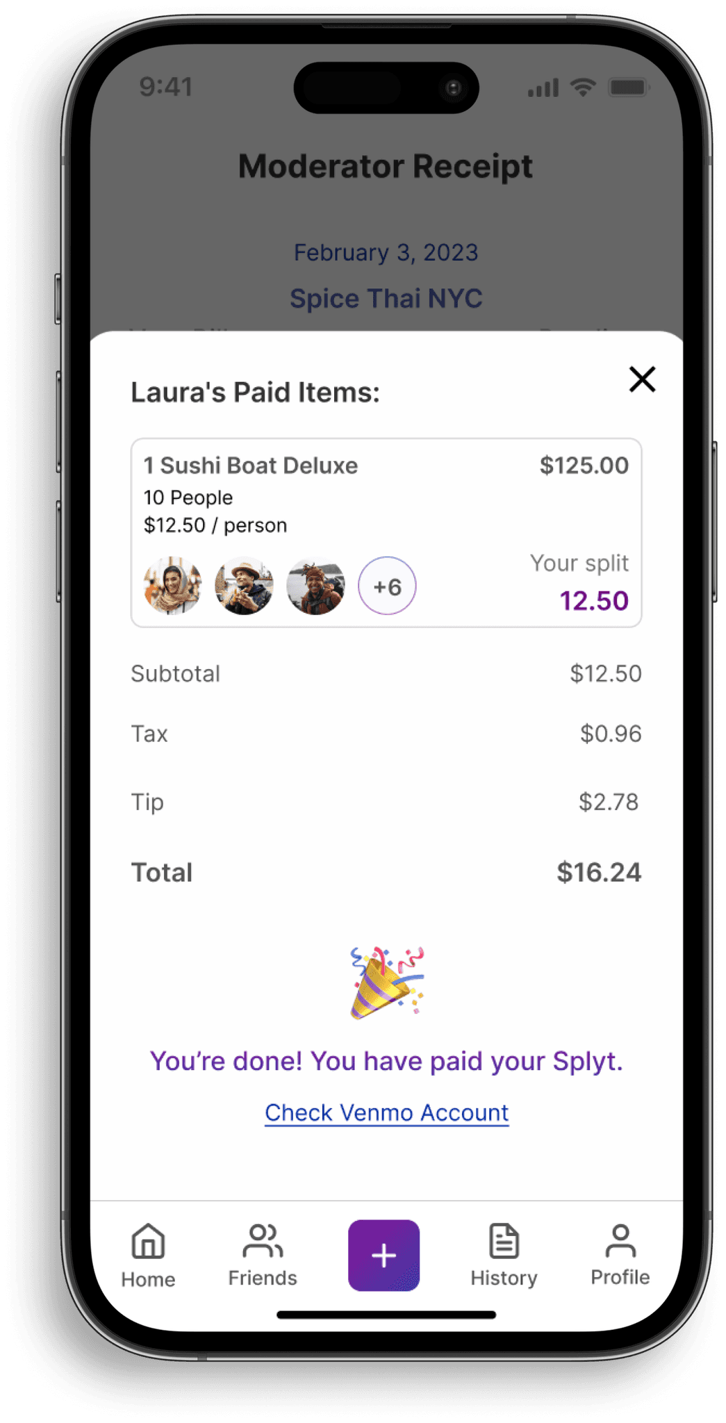 Splyt paid items detail