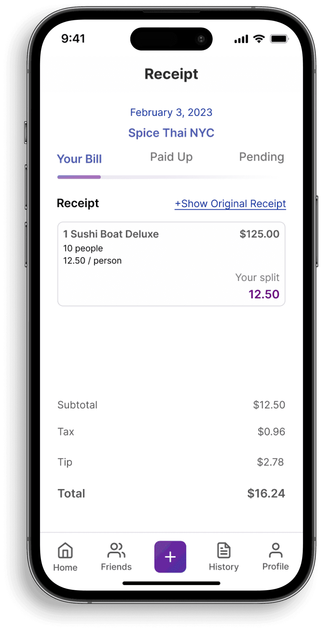 Splyt participant receipt