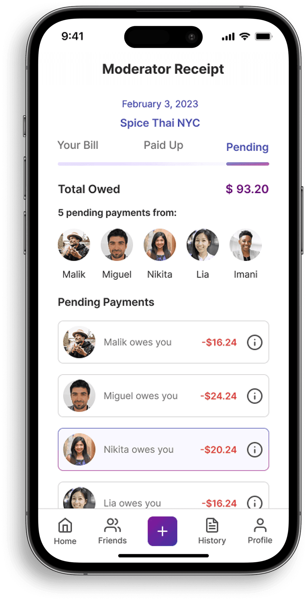 Splyt moderator receipt overview