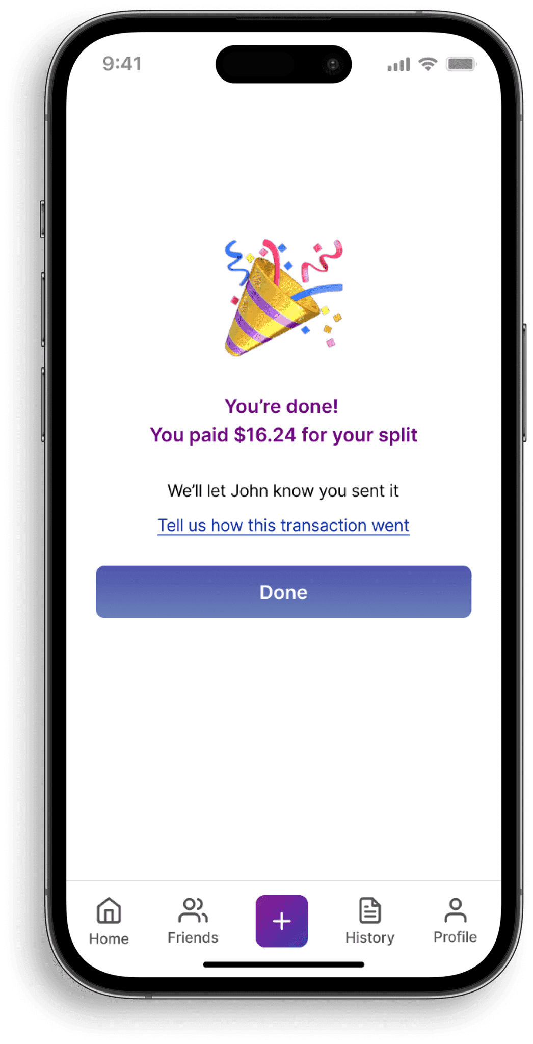 Splyt payment sent confirmation