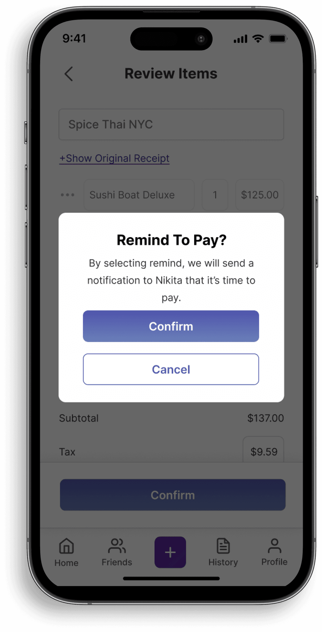 Splyt remind to pay dialog
